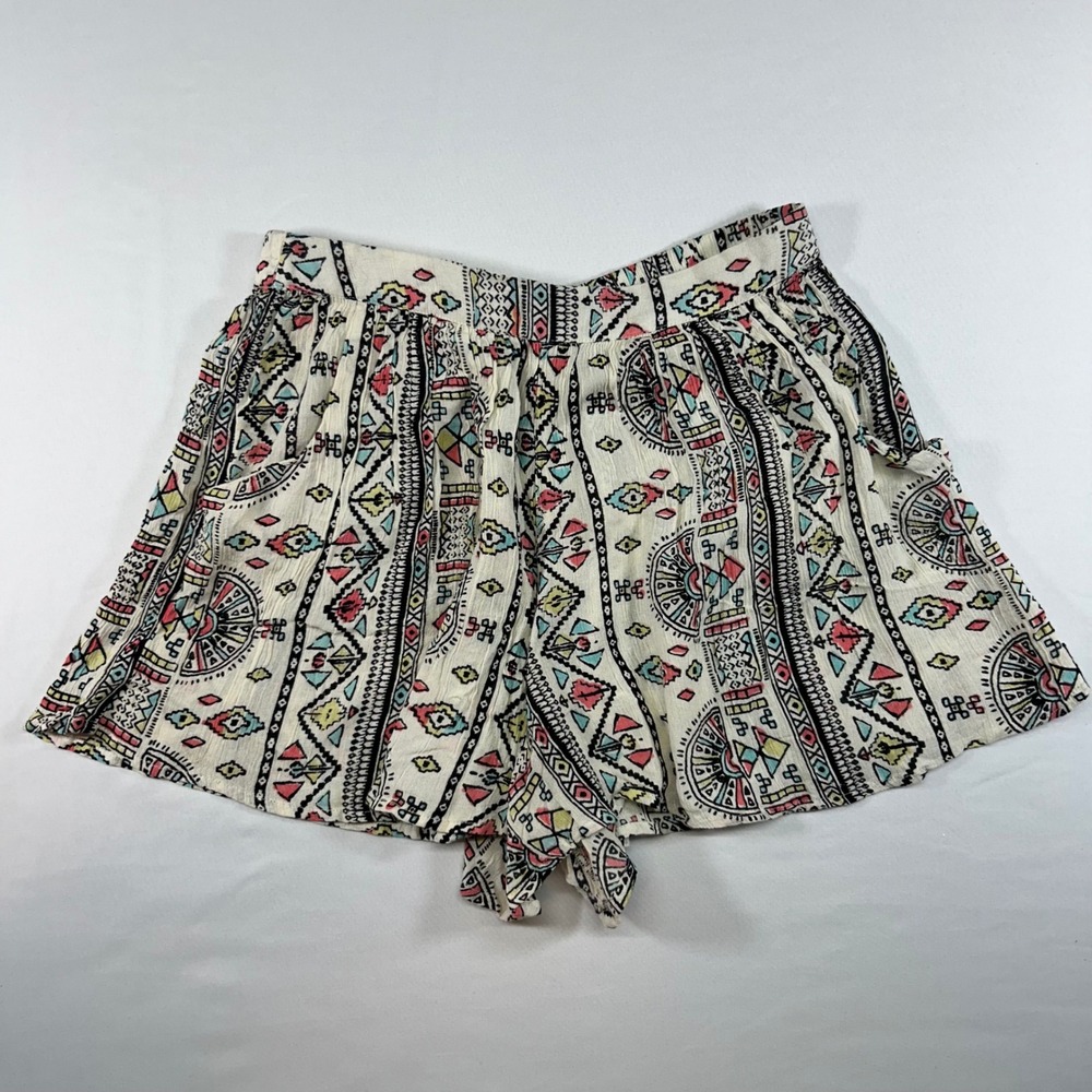 Billabong Womens Small Geometric Tribal‎ Print Rayon Shorts Cream JK04BWAN